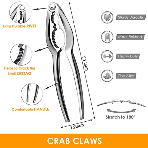 10Pcs Seafood Tools Set Crab Leg Crackers and Tools Set with 2 Crab Leg Crackers and 2 Stainless Steel Crab Forks Nut Cracker Lobster Leg Opener Set for Kitchen Seafood Party Restaurant