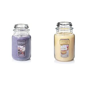 yankee candle lavender vanilla scented, classic 22oz large jar single wick candle & vanilla cupcake scented, classic 22oz large jar single wick candle