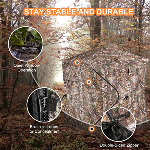 Uyittour Hunting Blind, Ground Blinds for Deer Hunting 2-3 Person, 270 Degree See Through Pop Up Blind Hunting Tent with Tripod Chair for Turkey and Deer Hunting