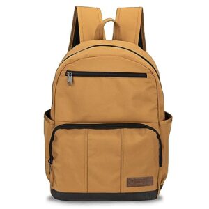 wrangler industry backpack classic logo water resistant casual daypack with padded laptop notebook sleeve (brown duck)