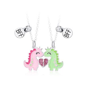 best friend necklace gifts friendship necklace magnetic matching bff necklace for 2 girls sister (pink green dino)
