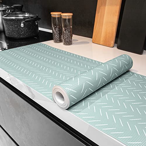 Glotoch Premium Non Slip Shelf Liner, Non Adhesive Drawer Liner, Waterproof Shelf Liners for Kitchen Cabinets, Drawer, Fridge, Wire Shelving, Pantry-12” X 20 FT, Heavy Duty, Green Herringbone