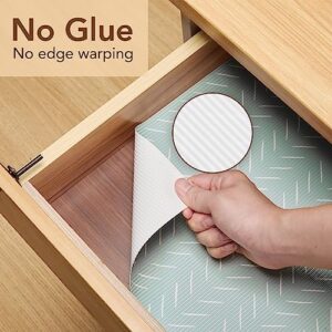 Glotoch Premium Non Slip Shelf Liner, Non Adhesive Drawer Liner, Waterproof Shelf Liners for Kitchen Cabinets, Drawer, Fridge, Wire Shelving, Pantry-12” X 20 FT, Heavy Duty, Green Herringbone