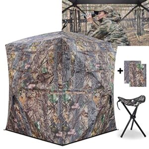 XProudeer Hunting Blind See Through Ground Blinds with 270 Degree,2-3 Person Pop Up Hunting Blinds with Chair,Camouflage Hunting Tent for Deer & Turkey Hunting,Hunting Gear and Hunting Accessories