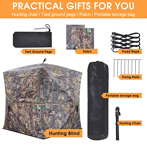 XProudeer Hunting Blind See Through Ground Blinds with 270 Degree,2-3 Person Pop Up Hunting Blinds with Chair,Camouflage Hunting Tent for Deer & Turkey Hunting,Hunting Gear and Hunting Accessories