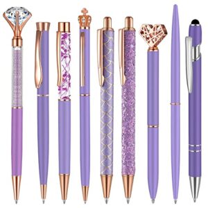 9 pcs ballpoint pens set metal crystal diamond pen liquid sand glitter pen for journaling black ink pretty cute pens fancy pens gifts for women girls back to school office desk (purple)