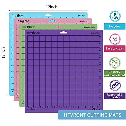 HTVRONT 6 Pack Cutting Mat 12x12 for Cricut Explore Air 2/Air/One(StandardGrip, LightGrip, StrongGrip, FabricGrip), Variety Adhesive Sticky Cutting Mats Accessories for Cricut