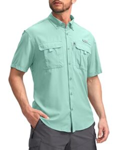 pudolla men's fishing shirts short sleeve travel work shirts summer button down shirts for men upf50+ with zipper pockets(arona, large)
