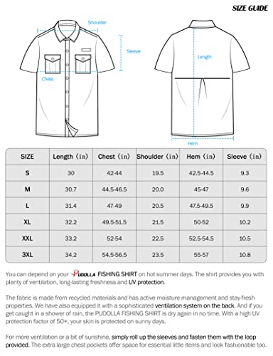 Pudolla Men's Fishing Shirts Short Sleeve Travel Work Shirts Summer Button Down Shirts for Men UPF50+ with Zipper Pockets(Arona, Large)