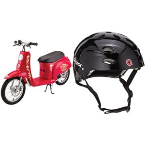 razor pocket mod bellezza - 36v euro-style electric scooter for ages 14+, up to 70 min ride time, 16" pneumatic tires, for riders up to 220 lbs & v-17 youth multi-sport helmet, gloss black