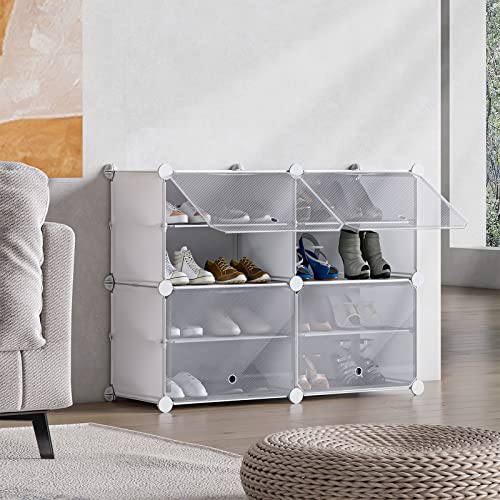 UNZIPE Shoe Rack, 8-Tier Shoe Storage Cabinet 16 Pair Free Standing Shoe Racks Plastic Shoes Shelves DIY Cube Organizer for Closet Hallway Bedroom Entryway Garage, White