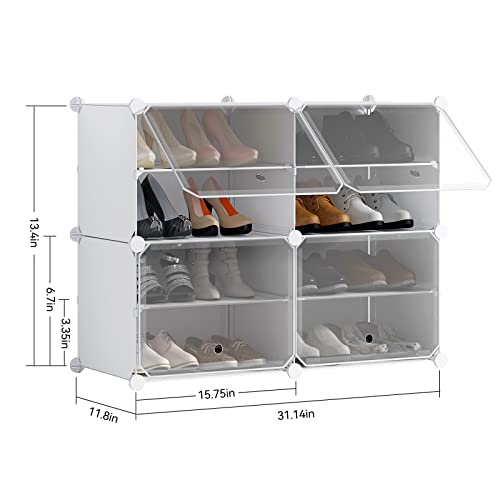 UNZIPE Shoe Rack, 8-Tier Shoe Storage Cabinet 16 Pair Free Standing Shoe Racks Plastic Shoes Shelves DIY Cube Organizer for Closet Hallway Bedroom Entryway Garage, White