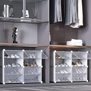 UNZIPE Shoe Rack, 8-Tier Shoe Storage Cabinet 16 Pair Free Standing Shoe Racks Plastic Shoes Shelves DIY Cube Organizer for Closet Hallway Bedroom Entryway Garage, White