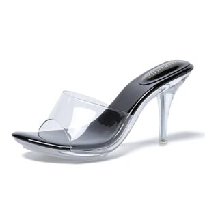 liuruijia clear heels for women dress shoes slippers backless transparent sexy stilletos heels peep toe high heeled sandals pump mules
