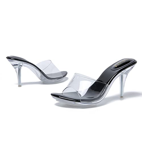 LIURUIJIA Clear Heels For Women Dress Shoes Slippers Backless Transparent Sexy Stilletos Heels Peep Toe High Heeled Sandals Pump Mules