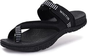 whitin women's walking sandals with arch support athletic flip flops slide size 8 sport casual hiking cushion comfy slide female beach sandles black 38
