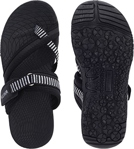 WHITIN Women's Walking Sandals with Arch Support Athletic Flip Flops Slide Size 8 Sport Casual Hiking Cushion Comfy Slide Female Beach Sandles Black 38