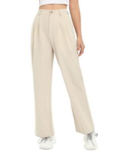 tapata womens wide leg high waist straight leg casual pants stretch comfy pockets relaxed fit, beige, 6