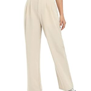 Tapata Womens Wide Leg High Waist Straight Leg Casual Pants Stretch Comfy Pockets Relaxed Fit, Beige, 6