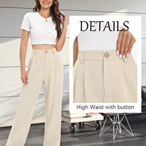 Tapata Womens Wide Leg High Waist Straight Leg Casual Pants Stretch Comfy Pockets Relaxed Fit, Beige, 6