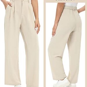 Tapata Womens Wide Leg High Waist Straight Leg Casual Pants Stretch Comfy Pockets Relaxed Fit, Beige, 6