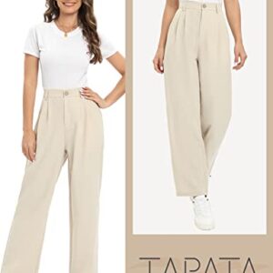 Tapata Womens Wide Leg High Waist Straight Leg Casual Pants Stretch Comfy Pockets Relaxed Fit, Beige, 6