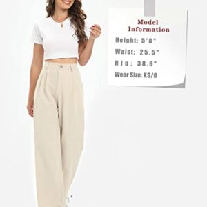 Tapata Womens Wide Leg High Waist Straight Leg Casual Pants Stretch Comfy Pockets Relaxed Fit, Beige, 6