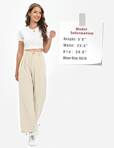 Tapata Womens Wide Leg High Waist Straight Leg Casual Pants Stretch Comfy Pockets Relaxed Fit, Beige, 6