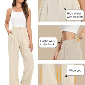 Tapata Womens Wide Leg High Waist Straight Leg Casual Pants Stretch Comfy Pockets Relaxed Fit, Beige, 6