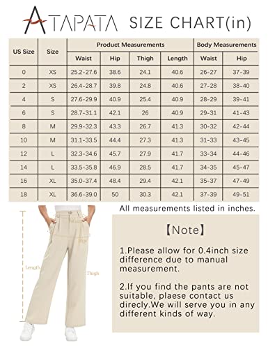 Tapata Womens Wide Leg High Waist Straight Leg Casual Pants Stretch Comfy Pockets Relaxed Fit, Beige, 6