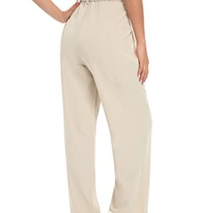 Tapata Womens Wide Leg High Waist Straight Leg Casual Pants Stretch Comfy Pockets Relaxed Fit, Beige, 6