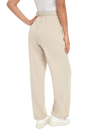 Tapata Womens Wide Leg High Waist Straight Leg Casual Pants Stretch Comfy Pockets Relaxed Fit, Beige, 6