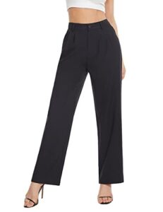 tapata womens wide leg high waist straight leg casual pants stretch comfy pockets relaxed fit, black, 2