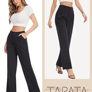 Tapata Womens Wide Leg High Waist Straight Leg Casual Pants Stretch Comfy Pockets Relaxed Fit, Black, 2