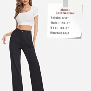 Tapata Womens Wide Leg High Waist Straight Leg Casual Pants Stretch Comfy Pockets Relaxed Fit, Black, 2