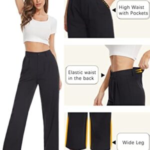 Tapata Womens Wide Leg High Waist Straight Leg Casual Pants Stretch Comfy Pockets Relaxed Fit, Black, 2