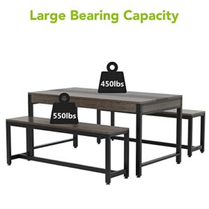 Tribesigns 63 Inch Large Dining Table Set for 4 to 6, Kitchen Breakfast Table with 2 Benches & Sided Drawer, 3-Piece Modern Industrial Bar Table Furniture for Dining Room, Gray Brown & Black