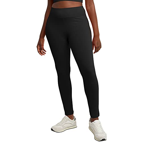 Hanes Originals Stretch Jersey, High-Rise Leggings for Women, 27", Black, 2X Large