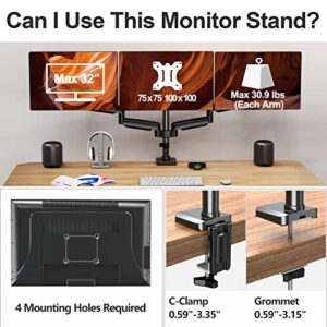 MOUNT PRO Triple Monitor Mount, 3 Monitor Desk Mount for There Screens up to 32 Inch, Full Motion Gas Spring Triple Monitor Stand, Heavy Duty Monitor Arm Hold up to 30.9lbs Each, VESA Mount, Black