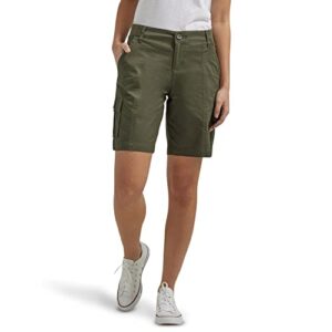 lee women's flex-to-go mid-rise relaxed fit cargo bermuda short, frontier olive