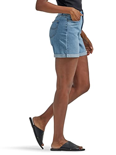 Lee Women's Ultra Lux High Rise Cuffed A-Line Denim Short, Dew Drop