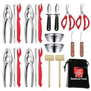 luvan 23 pcs crab crackers and tools set with 4 crab leg crackers, 4 crab forks, 4 lobster shellers, 2 seafood scissors, 2 oyster knife, 2 shrimp deveiner tool, 2 crab mallet, 2 sauce cups and 1 bag