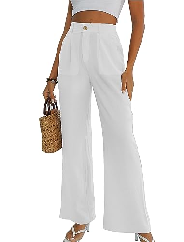 heipeiwa Women's Linen Summer Casual High Waist Wide Leg Dressy Pants Flowy Trousers