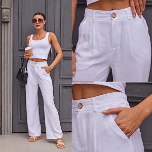 heipeiwa Women's Linen Summer Casual High Waist Wide Leg Dressy Pants Flowy Trousers