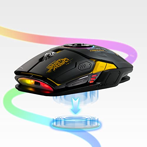 RGB LED Lighting, EDC Stress-Release, Bluetooth 2.4G Wireless UFO Gaming Mouse, 5 Buttons, 4 DPI Optical, Rechargeable, with USB Receiver, for Laptop, PC Computer, MacBook (Black)