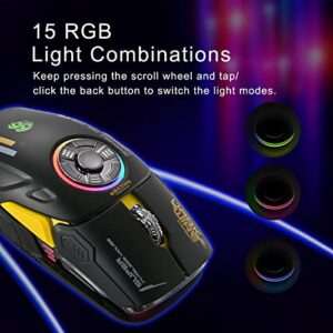 RGB LED Lighting, EDC Stress-Release, Bluetooth 2.4G Wireless UFO Gaming Mouse, 5 Buttons, 4 DPI Optical, Rechargeable, with USB Receiver, for Laptop, PC Computer, MacBook (Black)