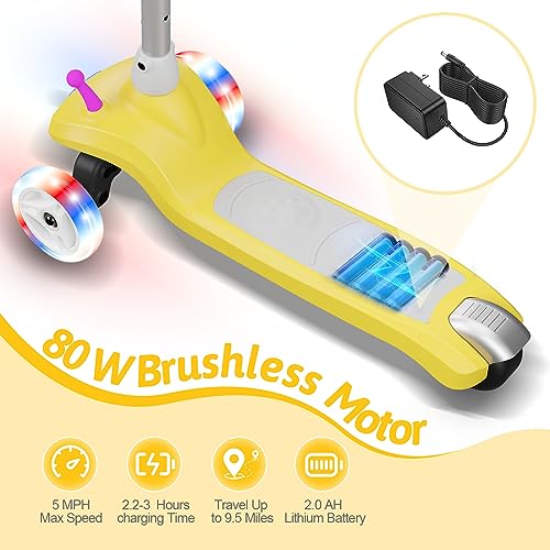 3 Wheel Electric Scooter for Kids, Gobazaar Kids Electric Scooter, 3 Wheel Kids Electric Scooter for Boys/Girls Ages 2-10, Adjustable Height, Fun LED Flashing Wheels Great Gifts