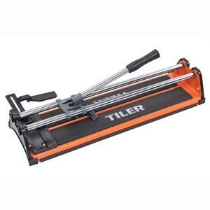 tiler 14 inch manual tile cutter, professional porcelain ceramic tile cutter with chrome plated solid rails, tungsten carbide cutting wheel, adjustable fence gauge, anti-skid feet 8103e-2