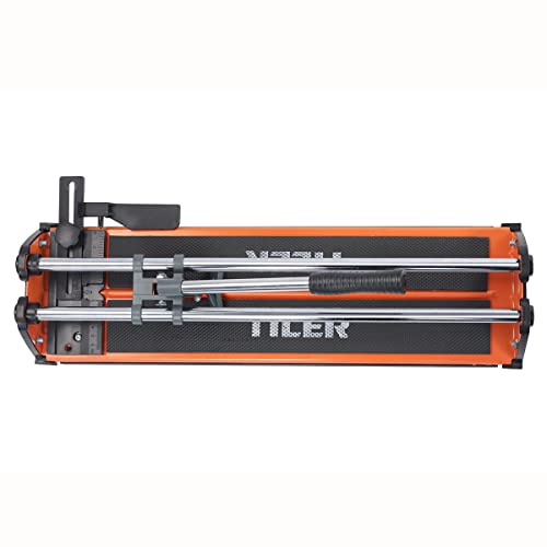 TILER 14 Inch Manual Tile Cutter, Professional Porcelain Ceramic Tile Cutter with Chrome Plated Solid Rails, Tungsten Carbide Cutting Wheel, Adjustable Fence Gauge, Anti-Skid Feet 8103E-2