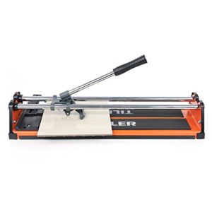 TILER 14 Inch Manual Tile Cutter, Professional Porcelain Ceramic Tile Cutter with Chrome Plated Solid Rails, Tungsten Carbide Cutting Wheel, Adjustable Fence Gauge, Anti-Skid Feet 8103E-2